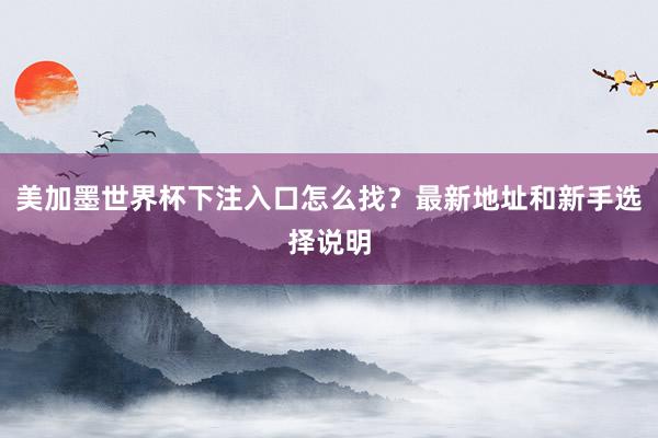 美加墨世界杯下注入口怎么找？最新地址和新手选择说明